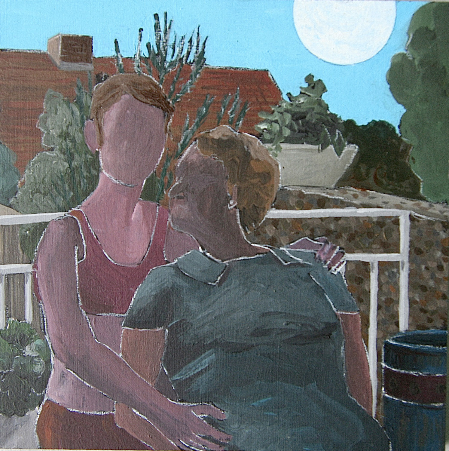 Auf der Terrasse, 2002, Acryl auf MDF-Platte, 20x20 cm