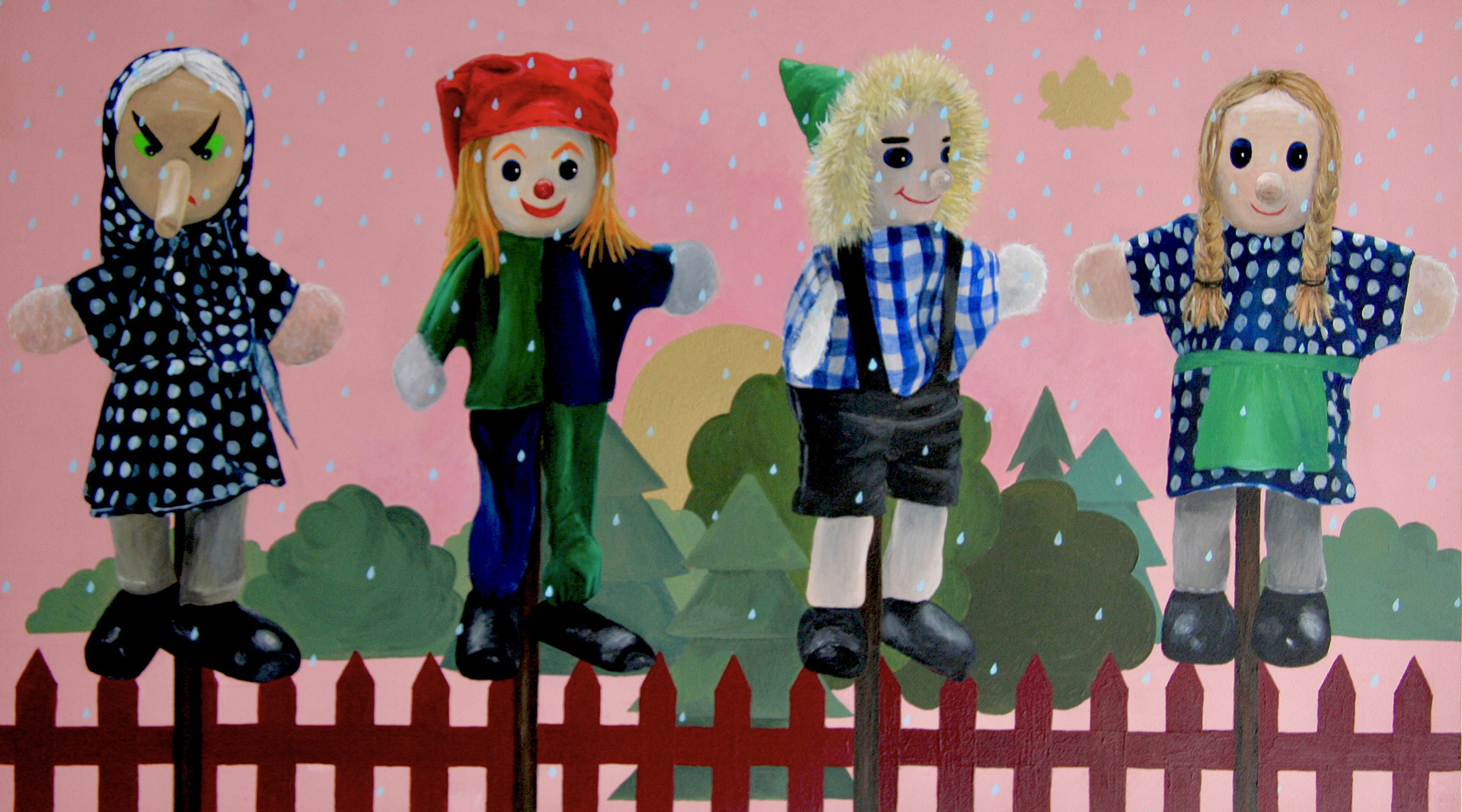 Puppen, 2004, Acryl auf Mdf-Platte, 40x40 cm