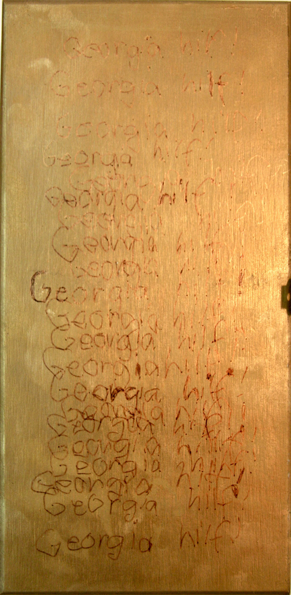 Georgia hilf, Sperrholz-Kasten geschlossen, 1999, Buntstift, Tusche, Fotos, Objekte, 12,5x25x6 cm