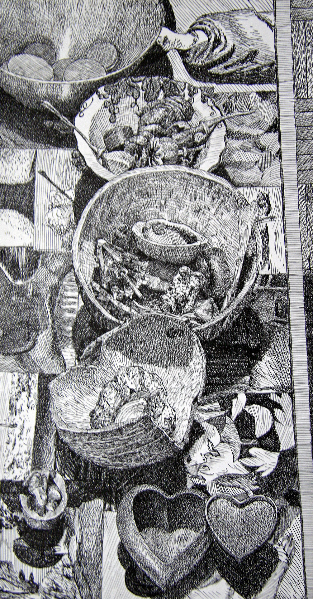 Auf dem Tisch 1, 2002, Tusche auf Papier, Mdf-Platte, 30x16 cm